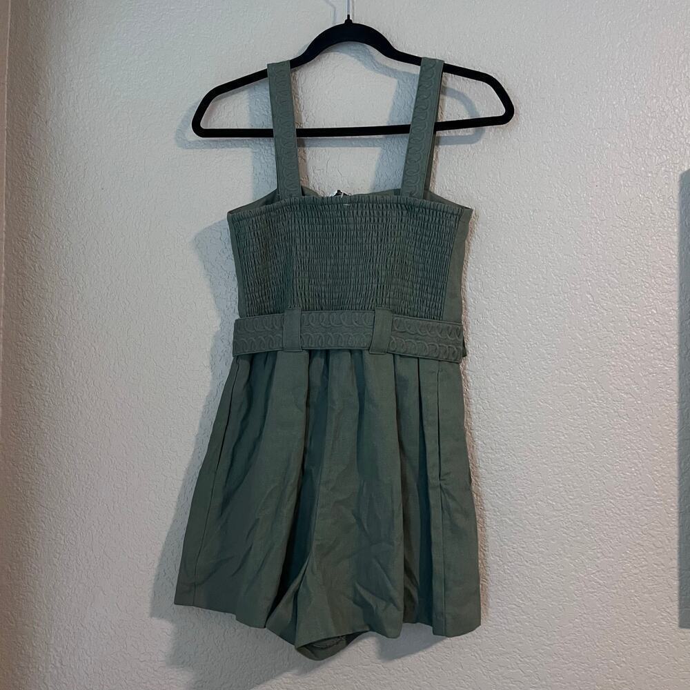 New Caroline Constas Palm Cutwork Romper Shorts Jumpsuit Linen Green NWT XS - Picture 2 of 8